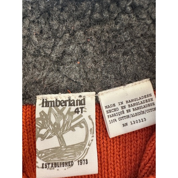 Timberland Boys 4T Orange Knit Zip Up Sweater Sherpa Lined Collar Casual Cute - Picture 3 of 4
